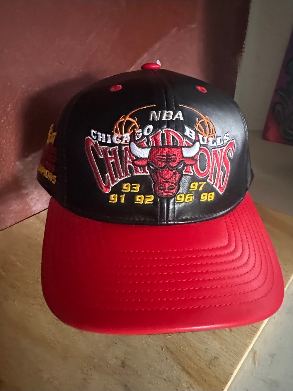 Champion Chicago Bulls Snapback hat leather style cap new three peat Jordan